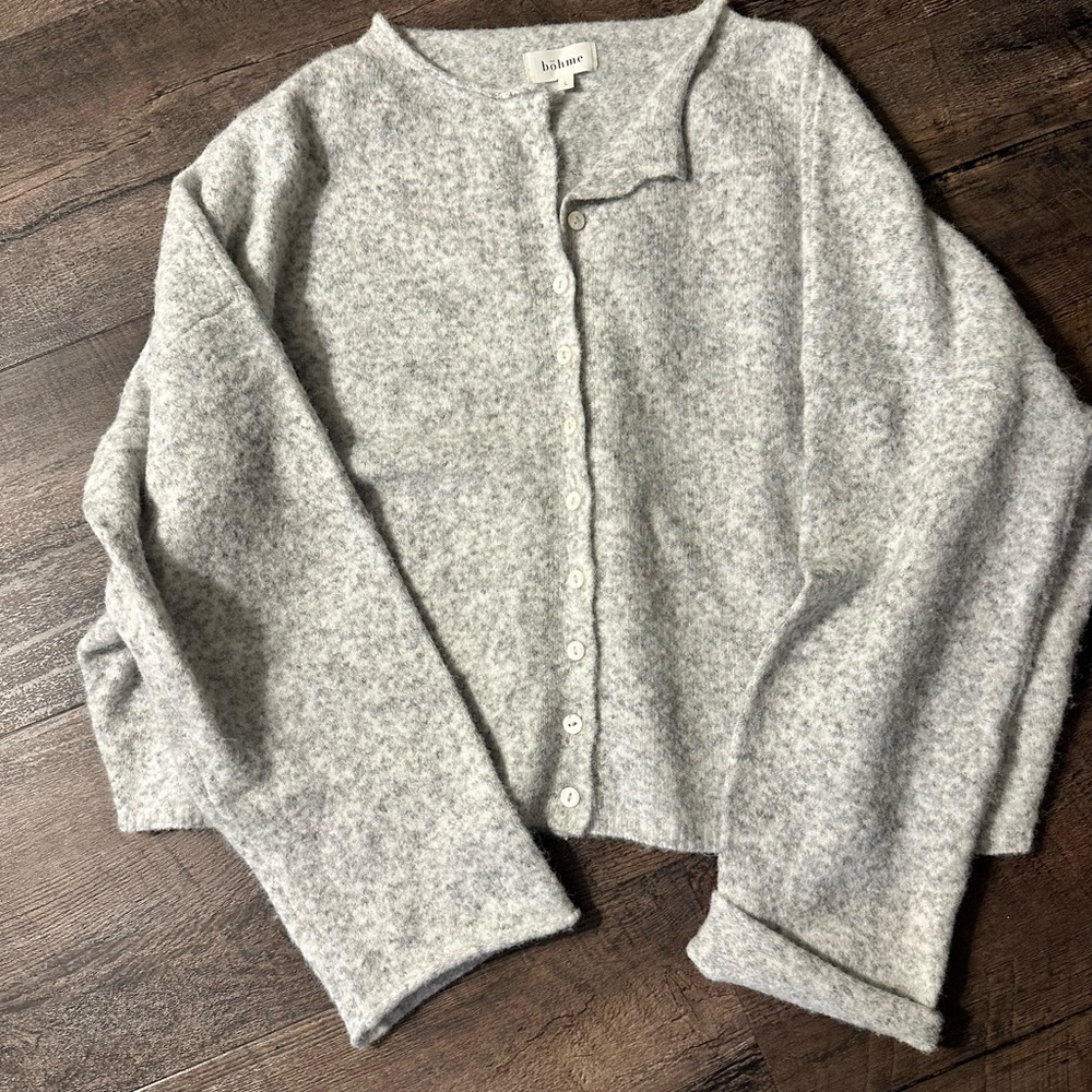 bohme Soft Light Gray Button-Front Knit Cardigan - Picture 2 of 4